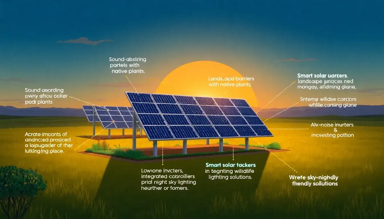 What measures can be taken to reduce noise and light pollution from solar facilities