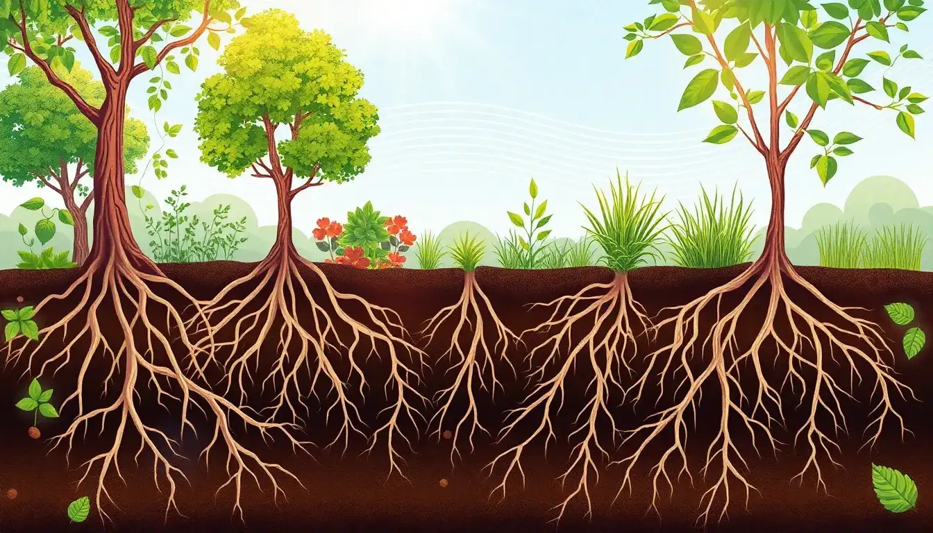 What role do the root systems of plants play in noise reduction