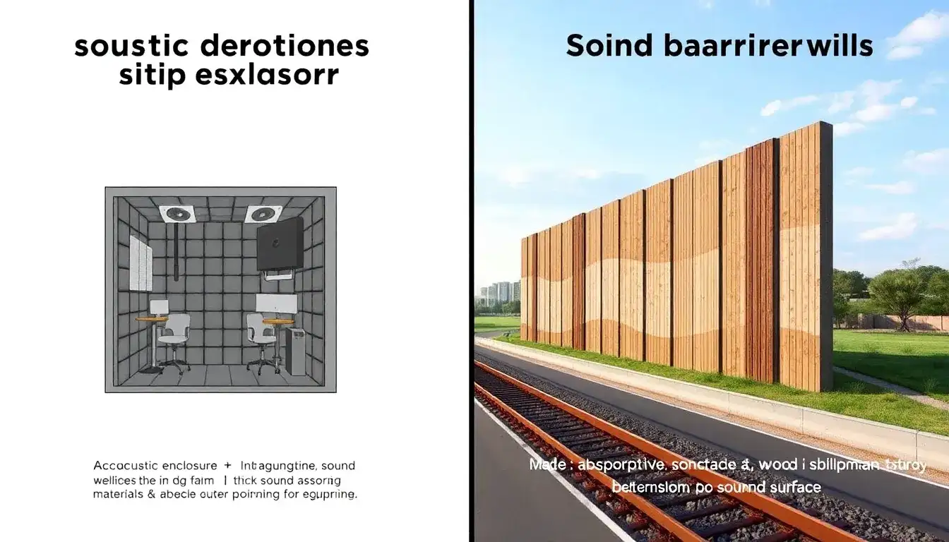 What are the main differences in design between acoustic enclosures and sound barrier walls