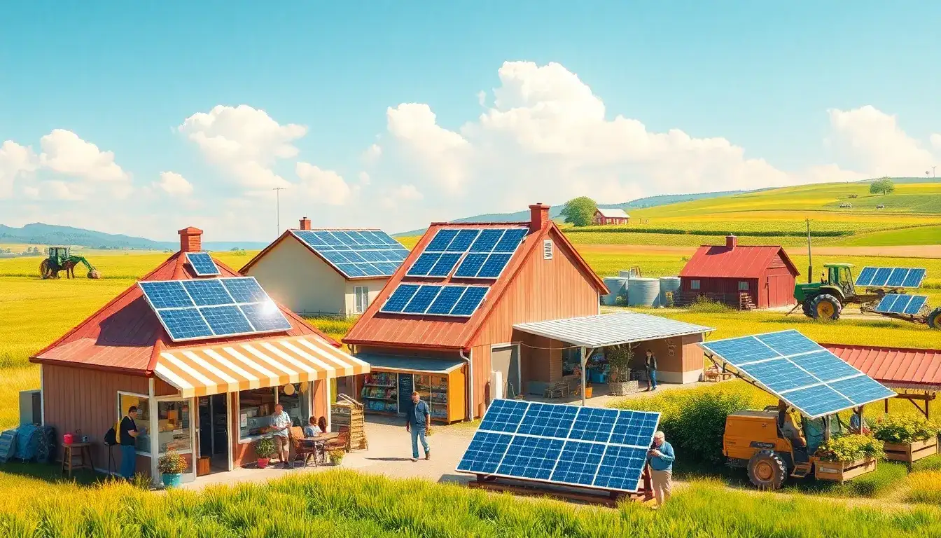 How do solar installations impact local businesses in rural communities