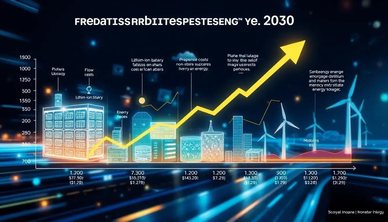 What are the projected cost reductions for energy storage systems by 2030