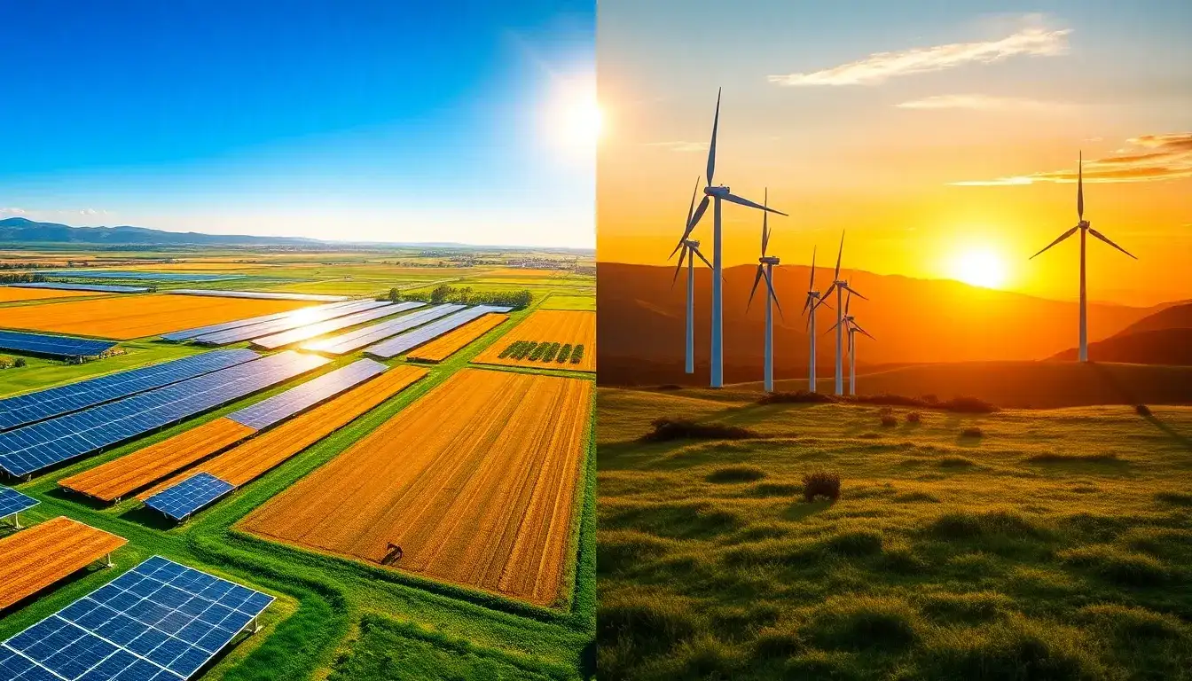 How does the land use for solar farms compare to wind farms