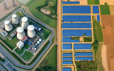 How does the land use for nuclear power plants compare to solar farms