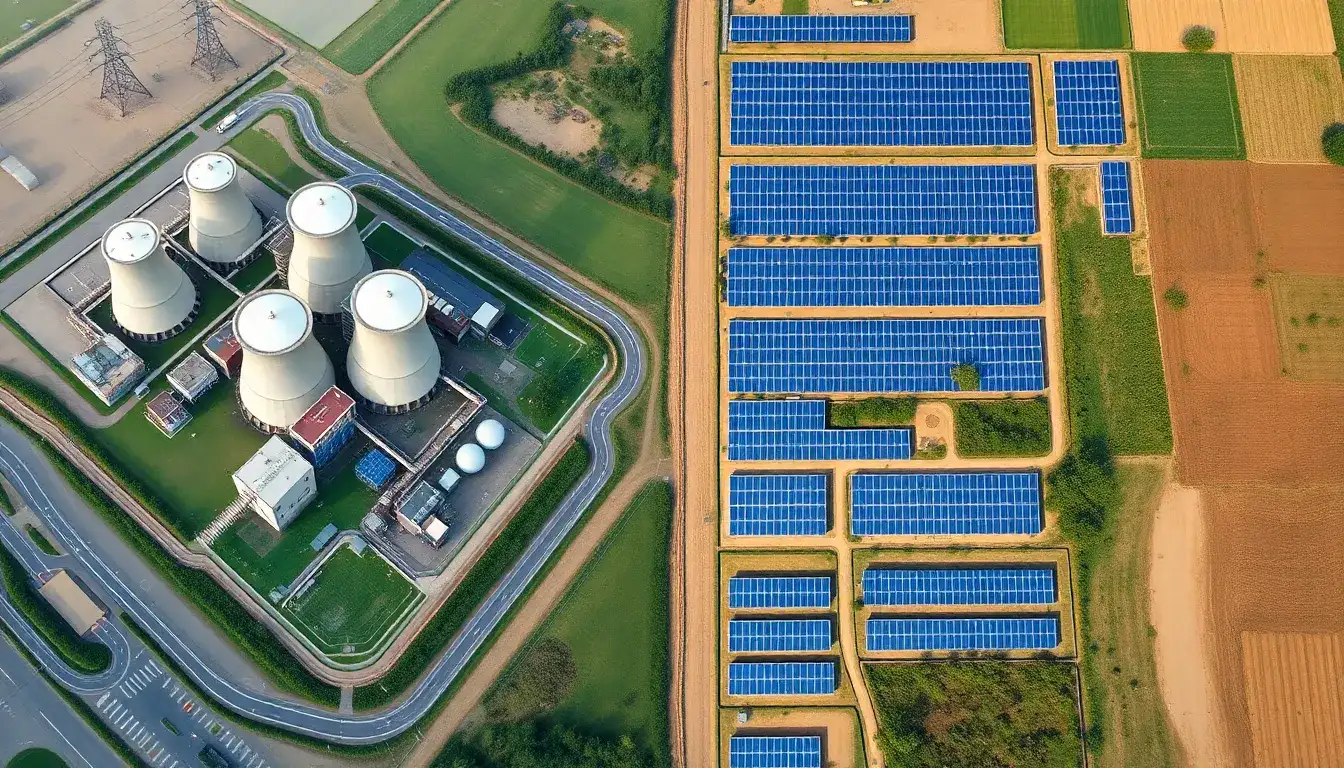 How does the land use for nuclear power plants compare to solar farms