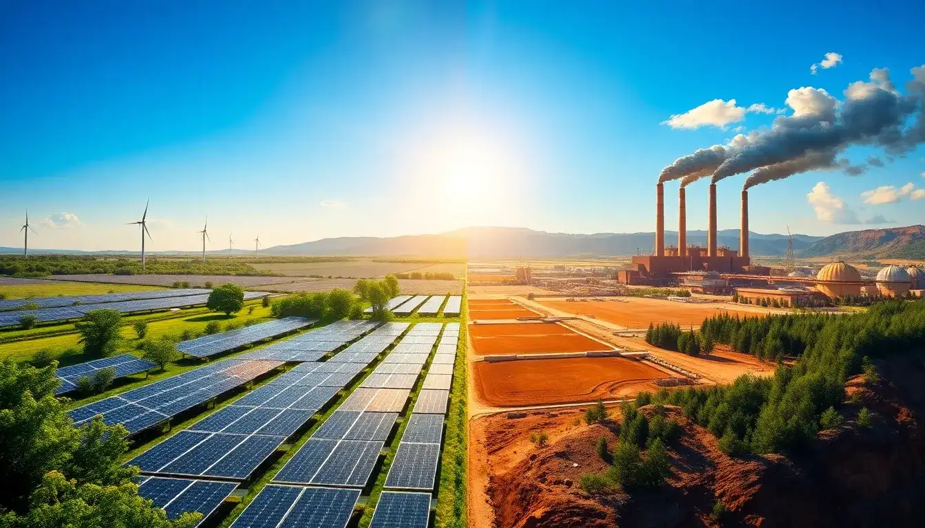 What are the environmental impacts of land use for solar farms versus fossil fuel plants