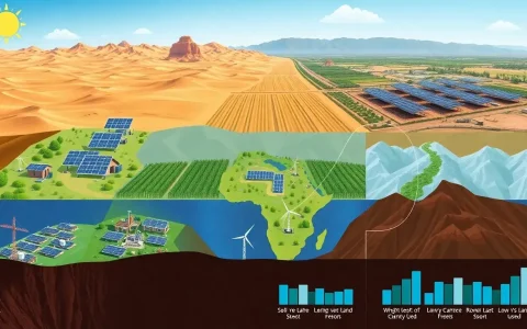 How does the land use requirement for solar panels vary by region