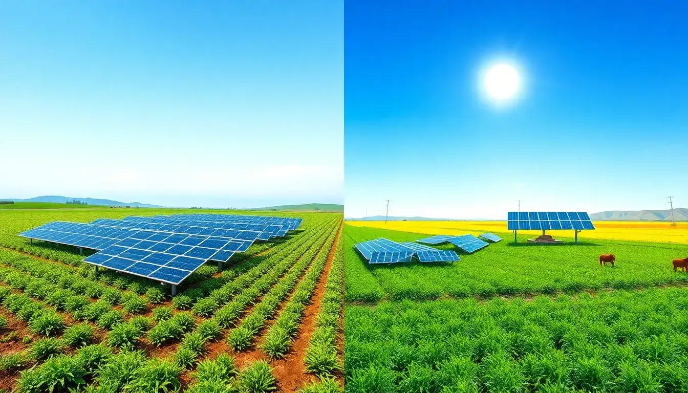 How does the land use for different types of solar farms (e.g., fixed-tilt vs. tracking) compare
