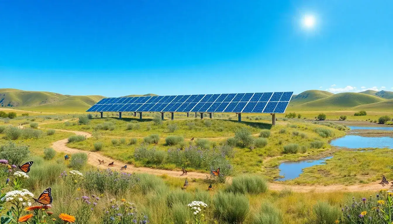 How can large-scale solar projects be designed to minimize habitat loss and ecosystem disruption