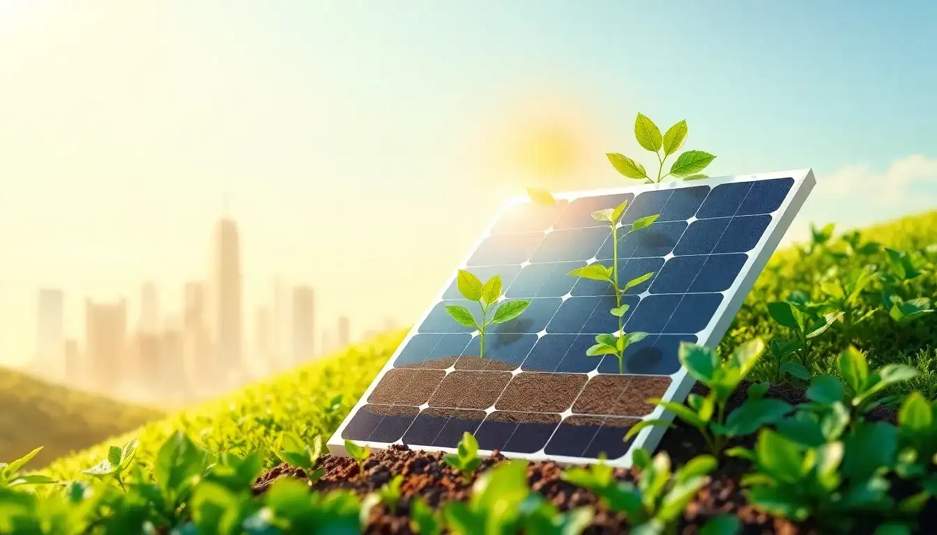 How do organic materials and biodegradable components enhance the sustainability of solar panels