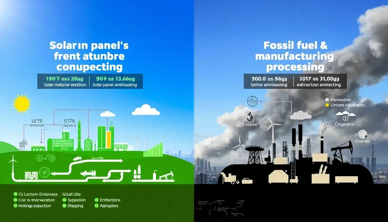 How do the greenhouse gas emissions from solar panel manufacturing processes compare to those from fossil fuel extraction and processing