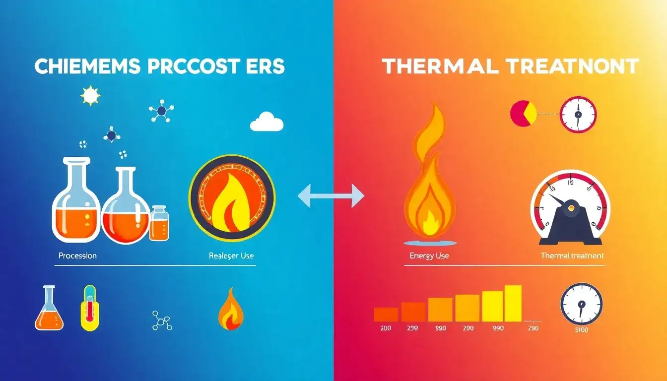 How does the energy consumption of chemical treatment compare to thermal treatment
