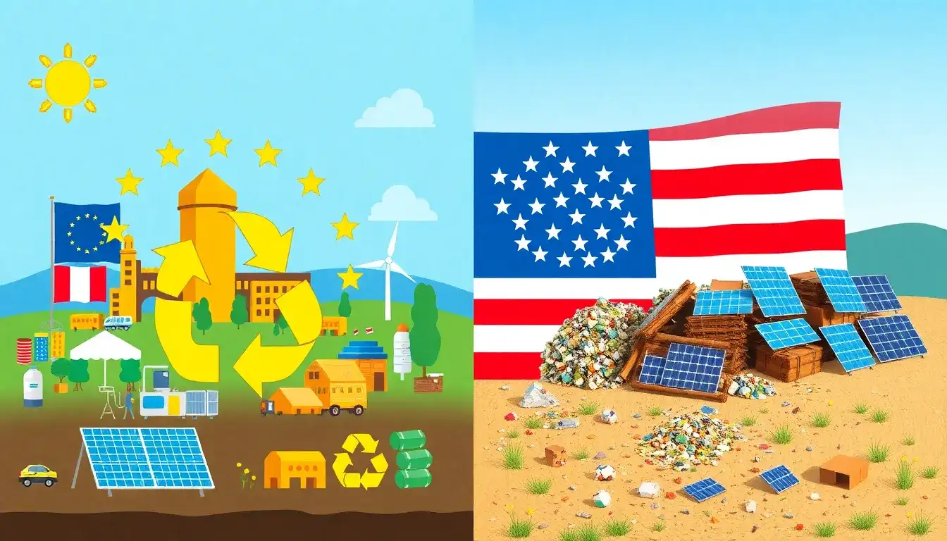 How do European Union regulations compare to those in the US regarding PV recycling