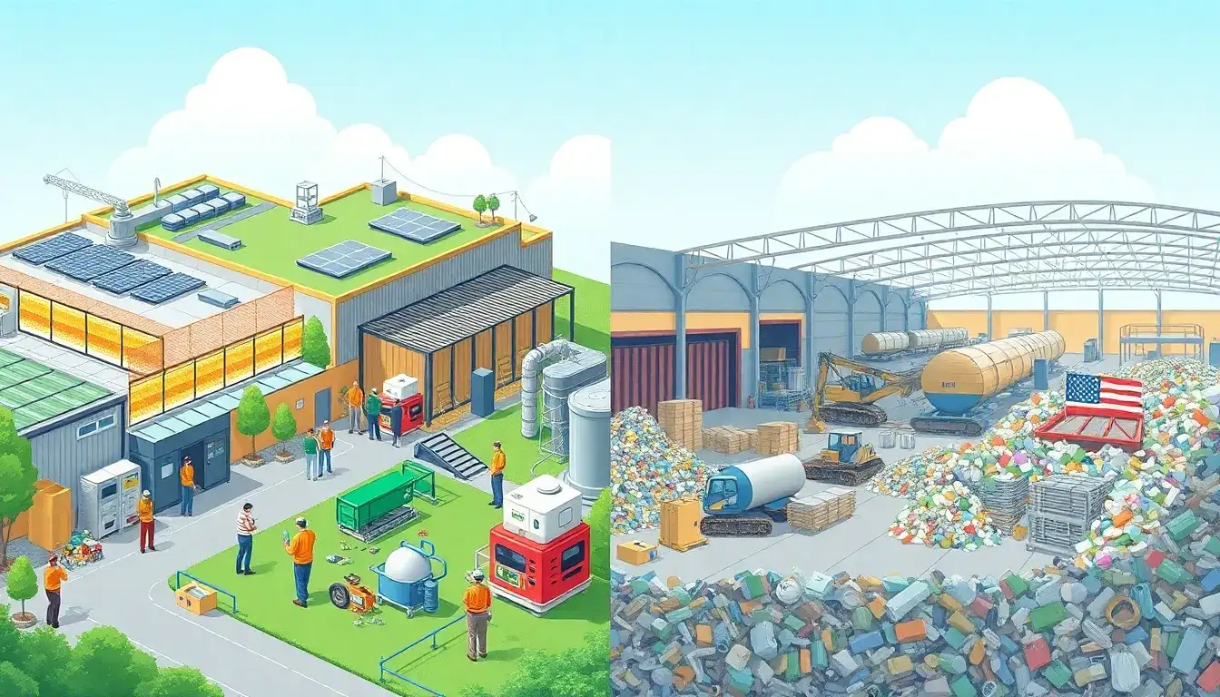 How do high-value recycling facilities in the EU differ from those in the US
