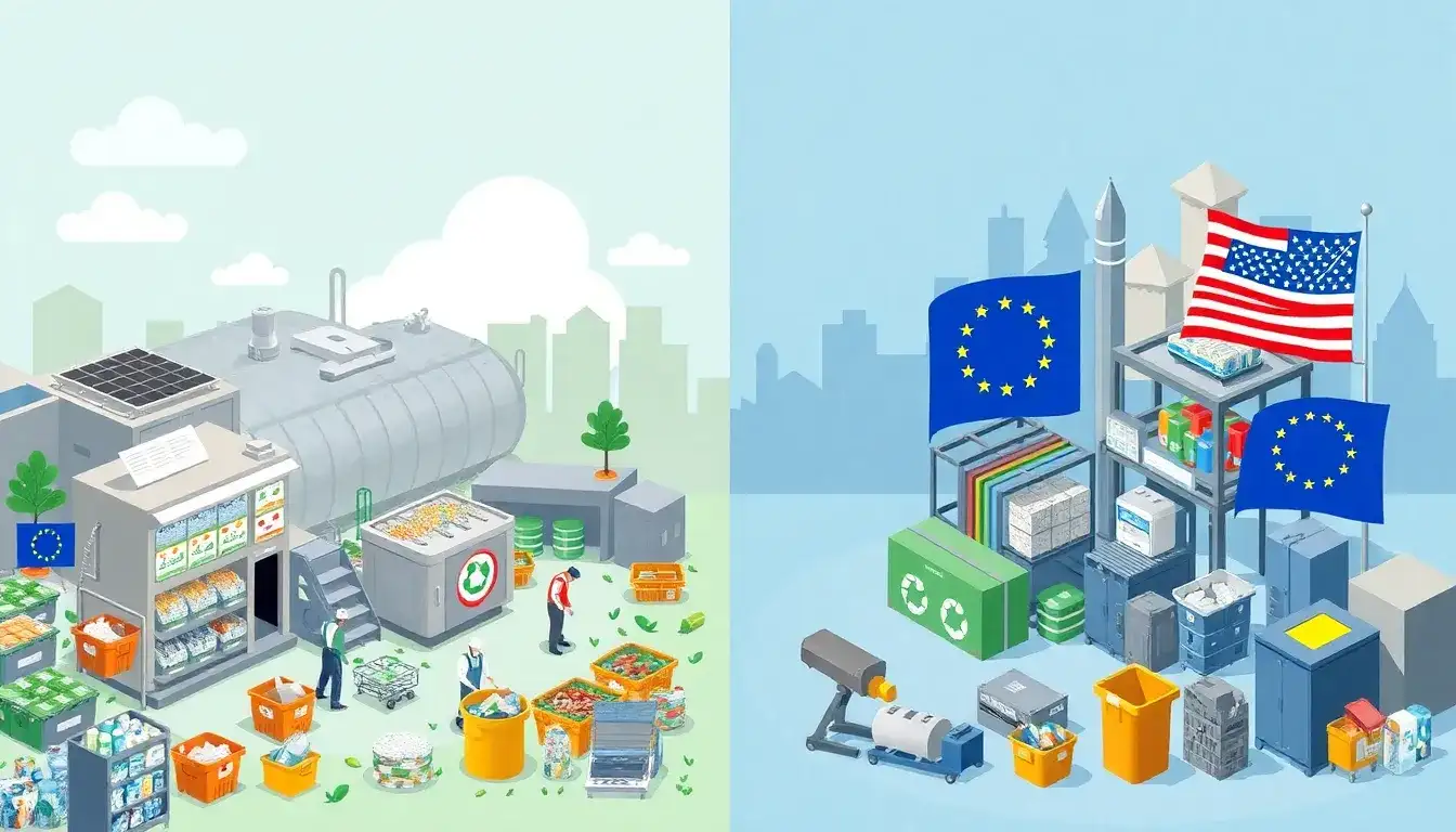 How do the recycling costs differ between the EU and the US
