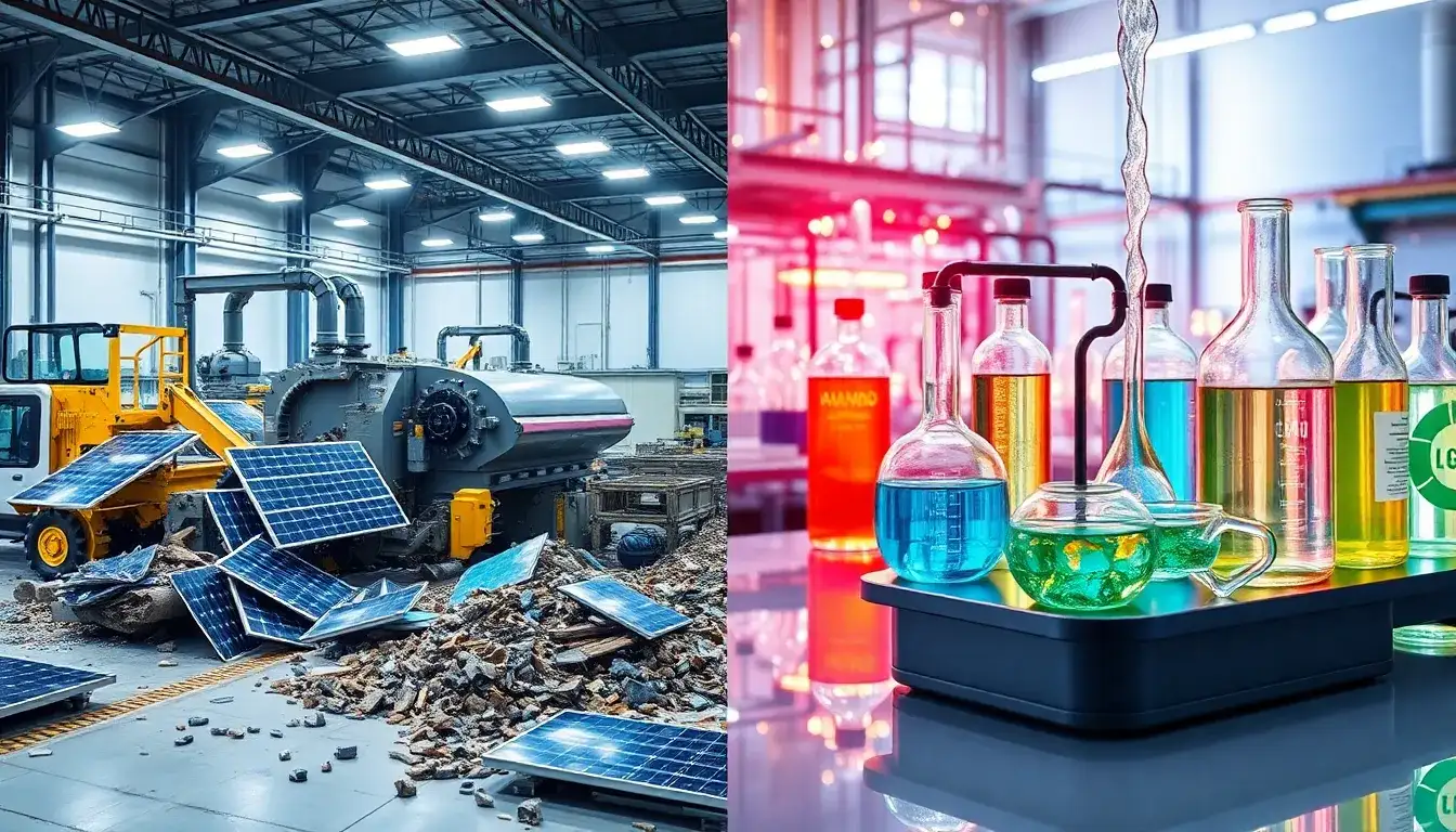 What are the main differences between mechanical and chemical processes in solar panel recycling