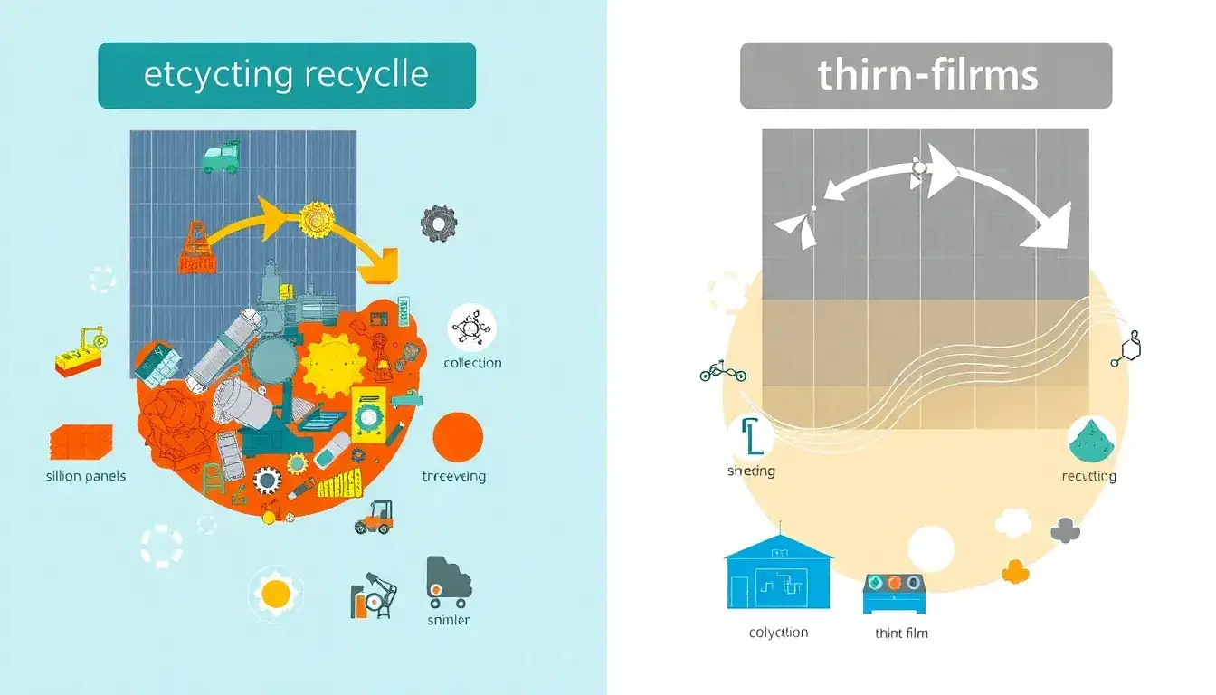 How does the recycling process differ between silicon-based and thin-film solar panels