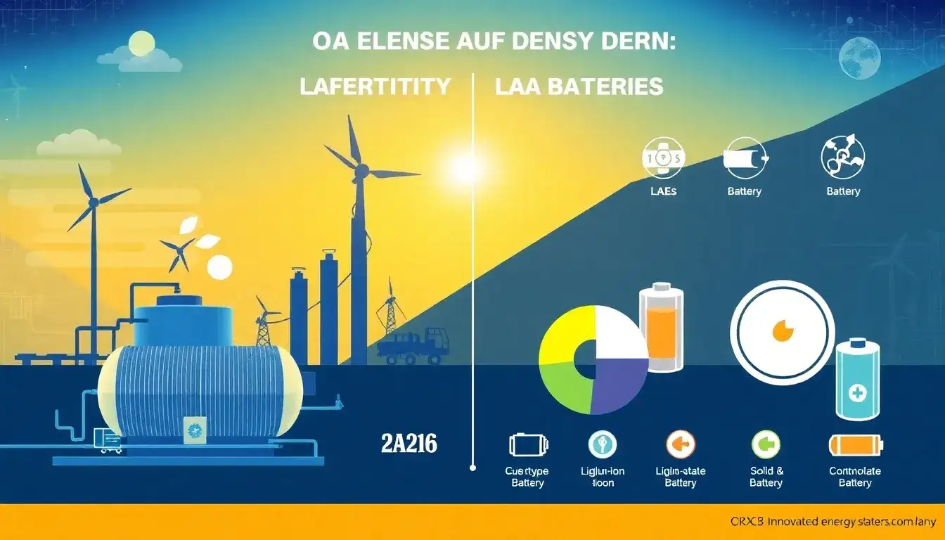How does the energy density of LAES compare to that of batteries