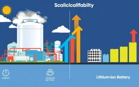 How does the scalability of liquid air energy storage compare to lithium-ion batteries