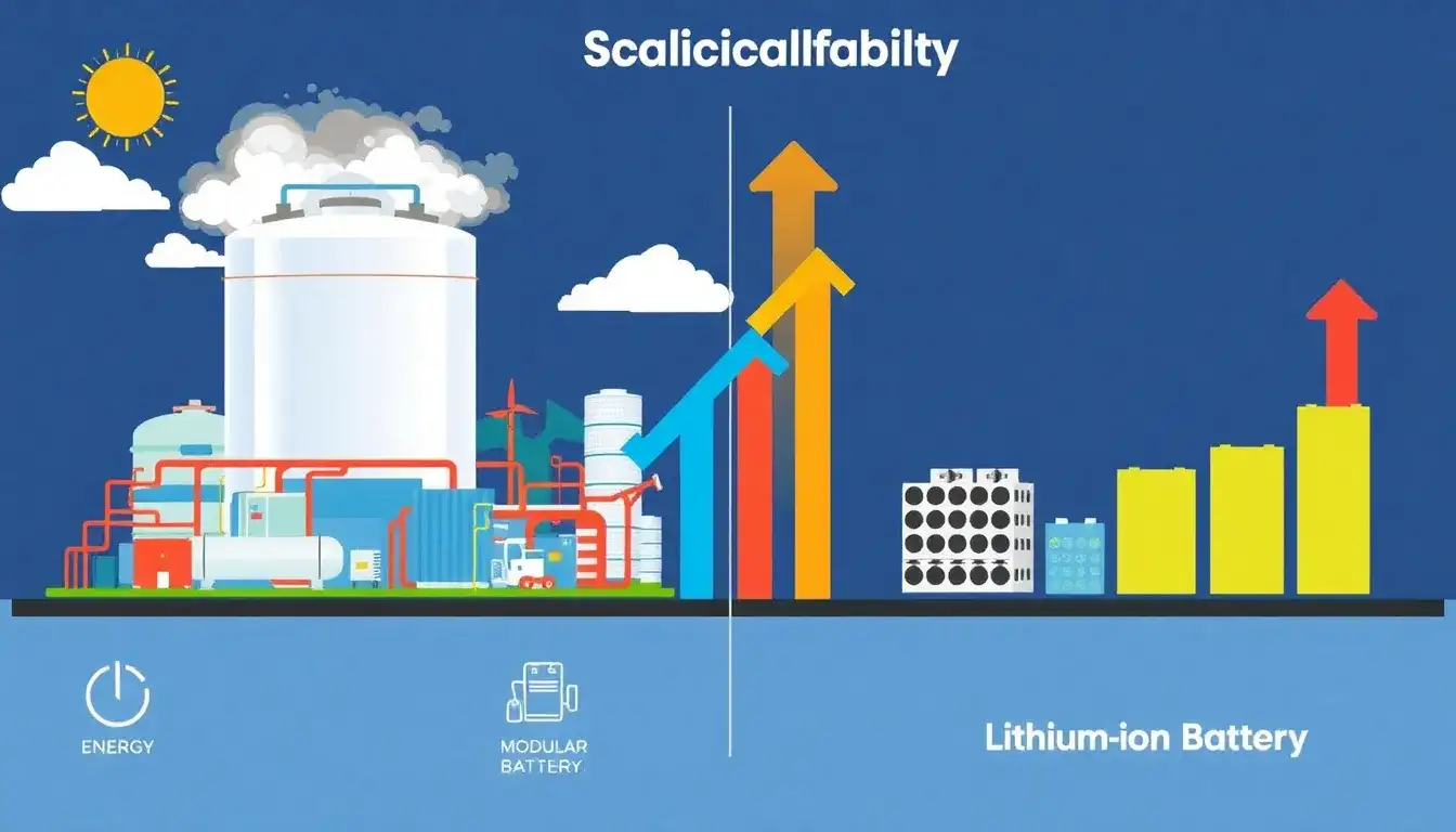 How does the scalability of liquid air energy storage compare to lithium-ion batteries