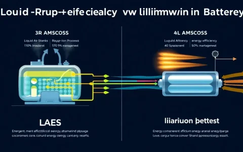 How does the round-trip efficiency of LAES compare to lithium-ion batteries