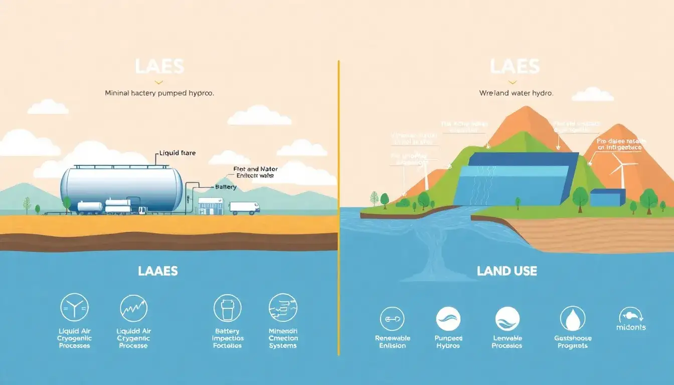 What are the environmental impacts of LAES compared to other energy storage technologies