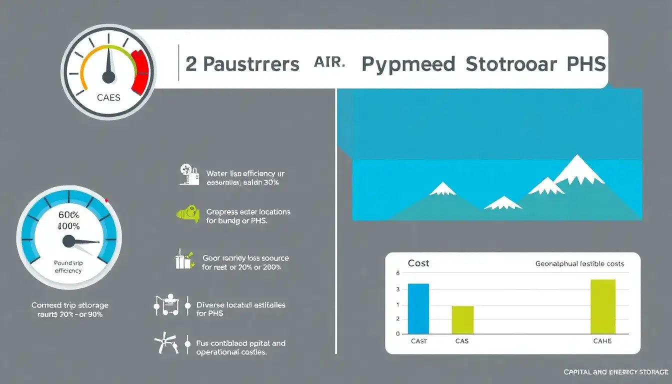 How does the efficiency of CAES compare to pumped hydro storage
