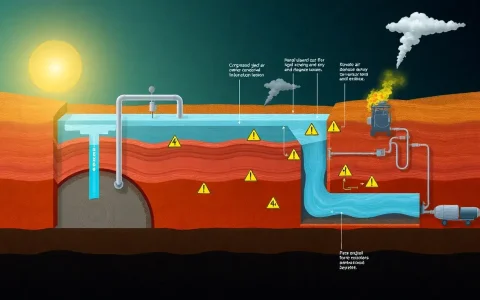 What are the potential hazards of storing compressed air in depleted natural gas reservoirs