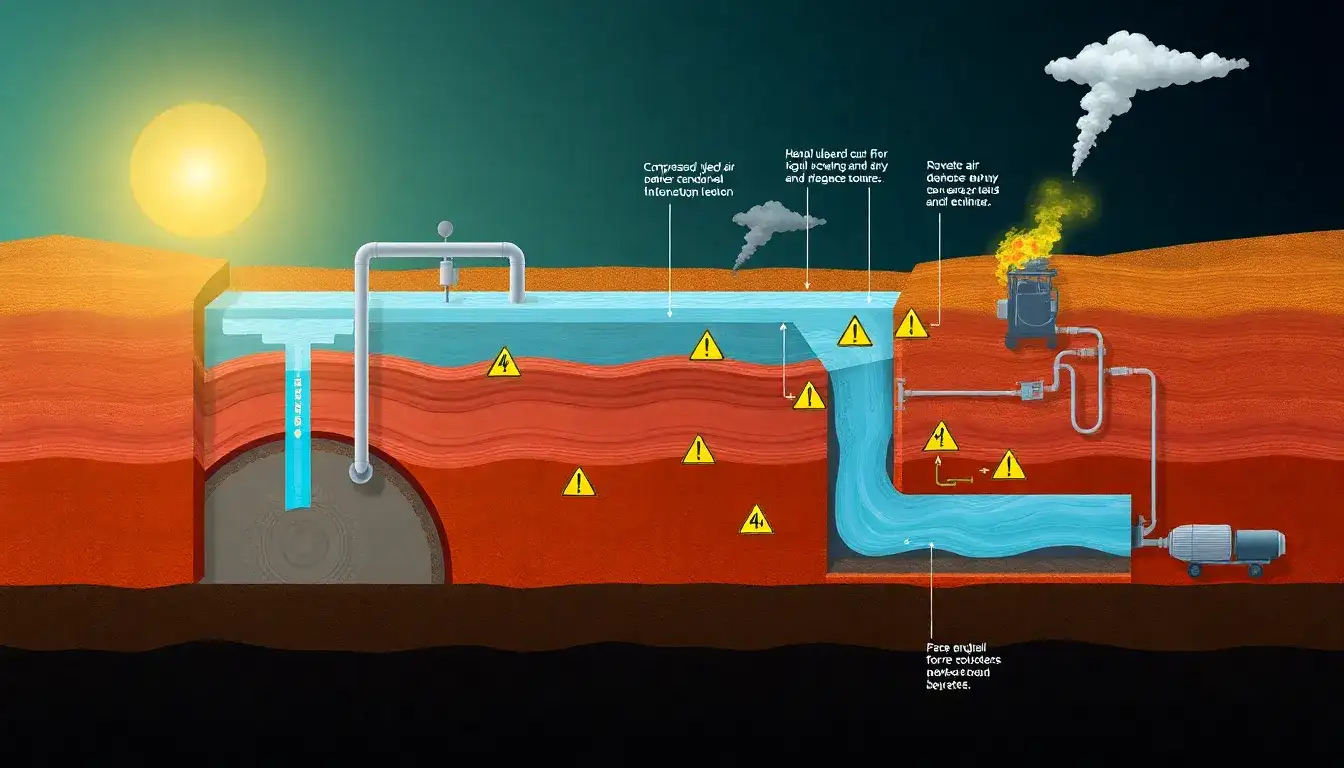 What are the potential hazards of storing compressed air in depleted natural gas reservoirs