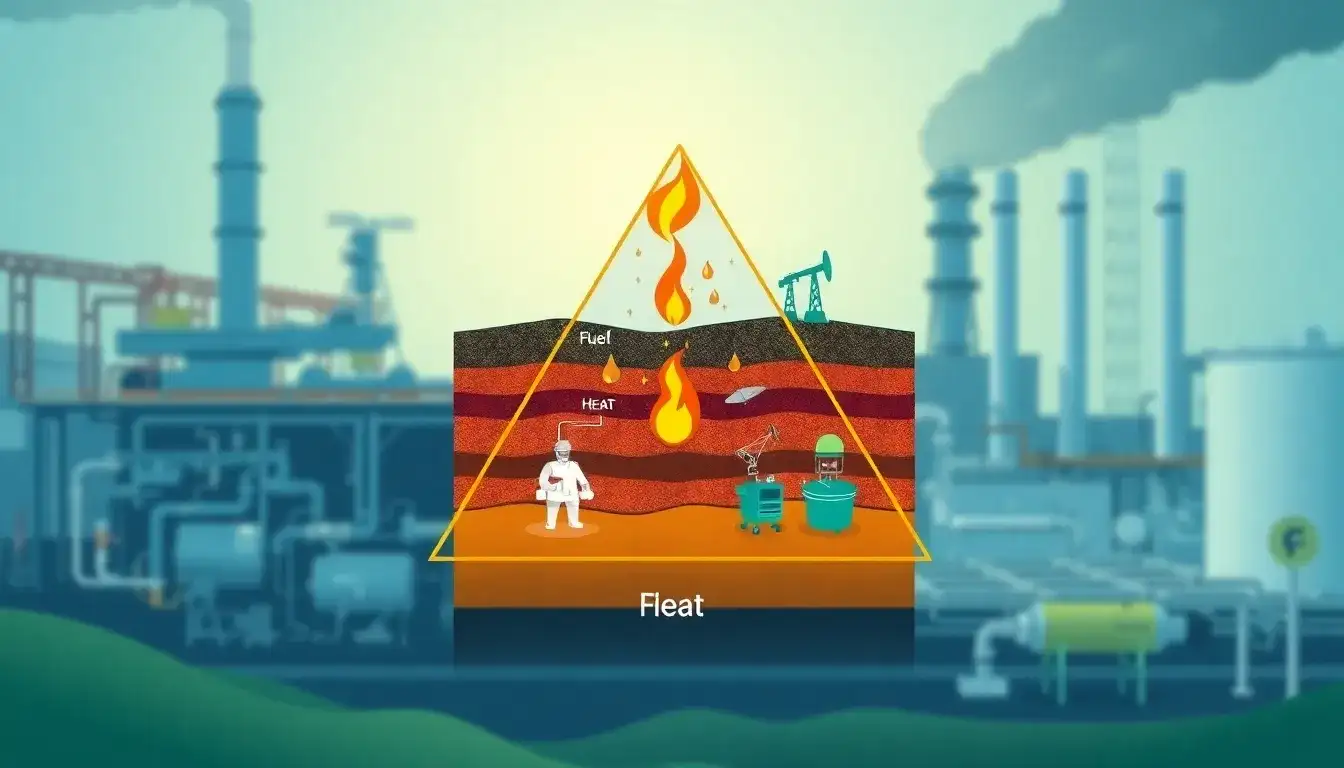How does the fire triangle concept apply to the safety of depleted natural gas reservoirs