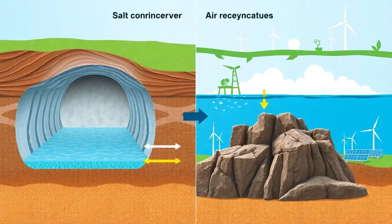 What are the differences between using salt caverns and depleted natural gas reservoirs for compressed air energy storage