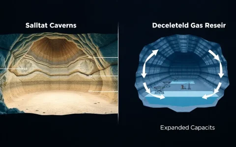 How does the scalability of salt caverns compare to that of depleted gas reservoirs