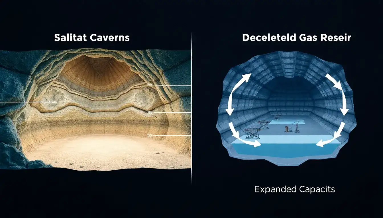 How does the scalability of salt caverns compare to that of depleted gas reservoirs