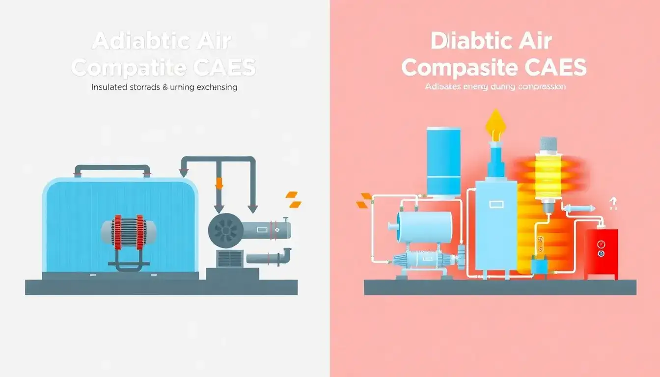 What are the main differences between adiabatic and diabatic CAES systems