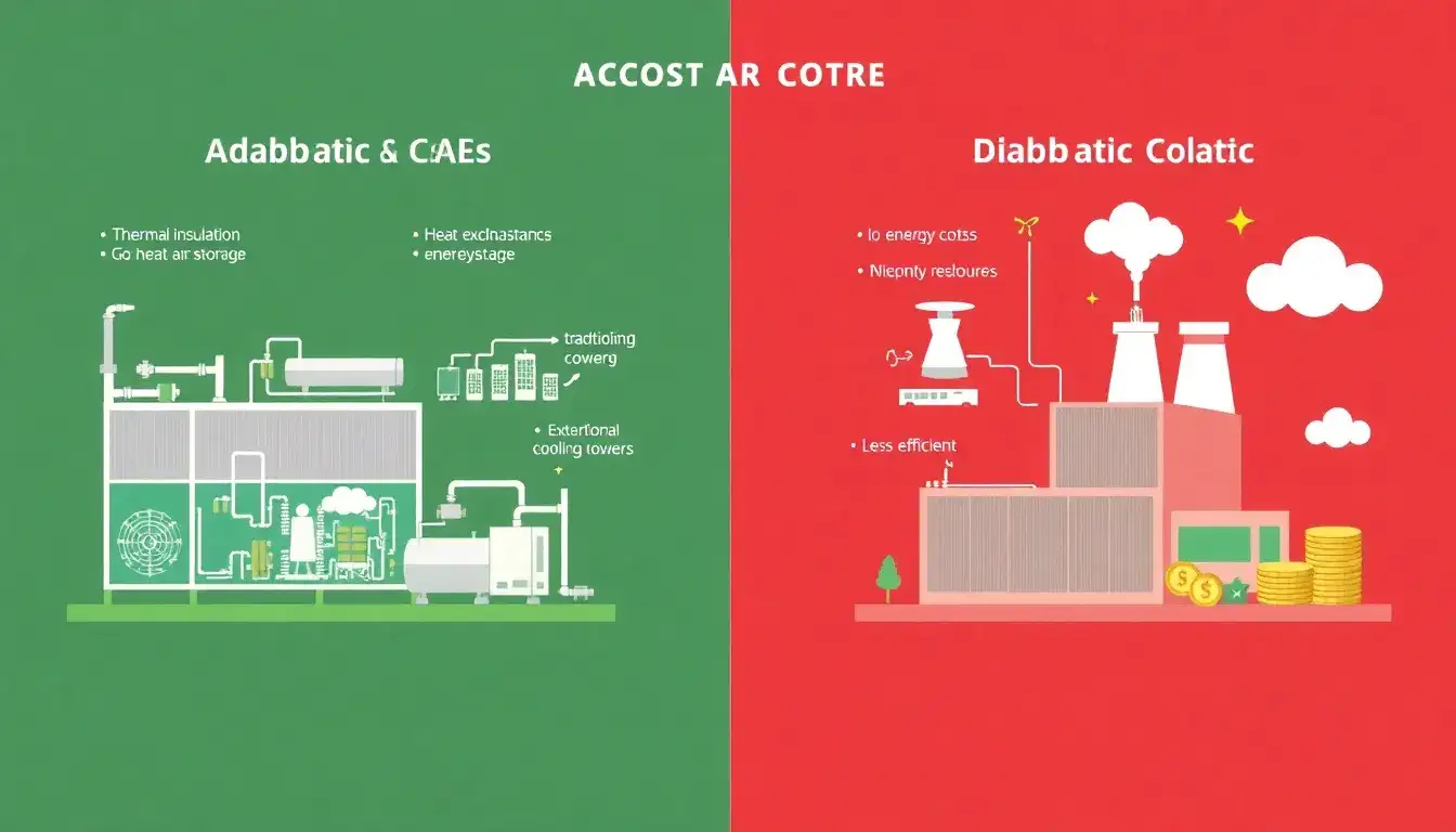 How does the cost of adiabatic CAES systems compare to diabatic CAES systems