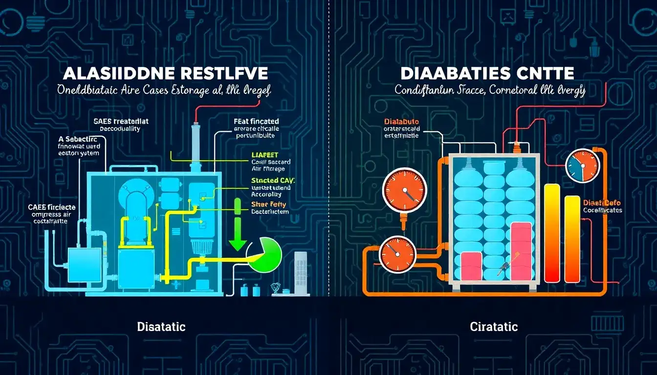 How does the efficiency of adiabatic CAES systems compare to diabatic systems
