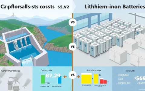 How do the capital costs of pumped hydro storage compare to those of lithium-ion batteries