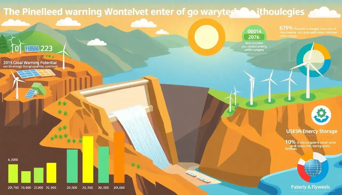 How does the global warming potential of pumped storage hydropower compare to other energy storage technologies