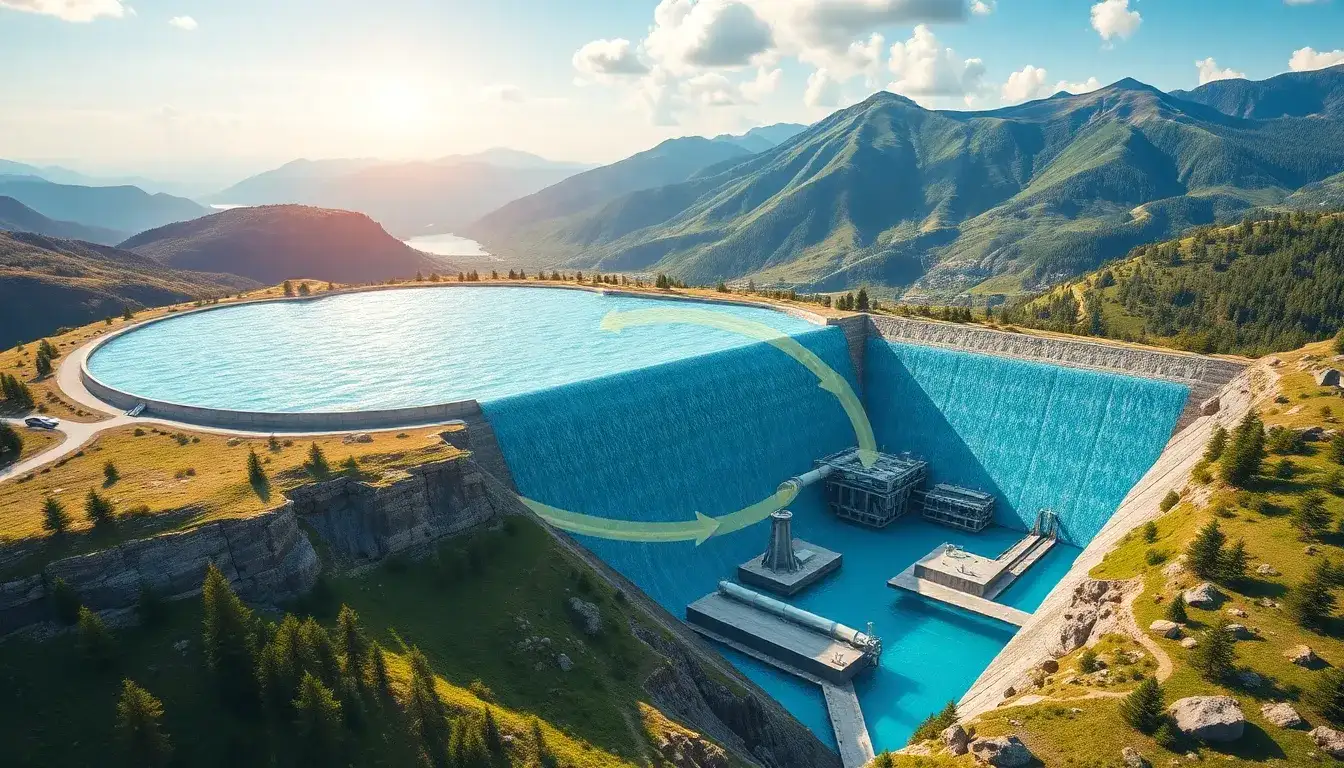 How does the altitude difference between two water sources affect the efficiency of pumped hydro storage