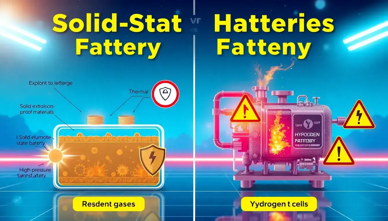 What are the main safety advantages of solid-state batteries over hydrogen fuel cells