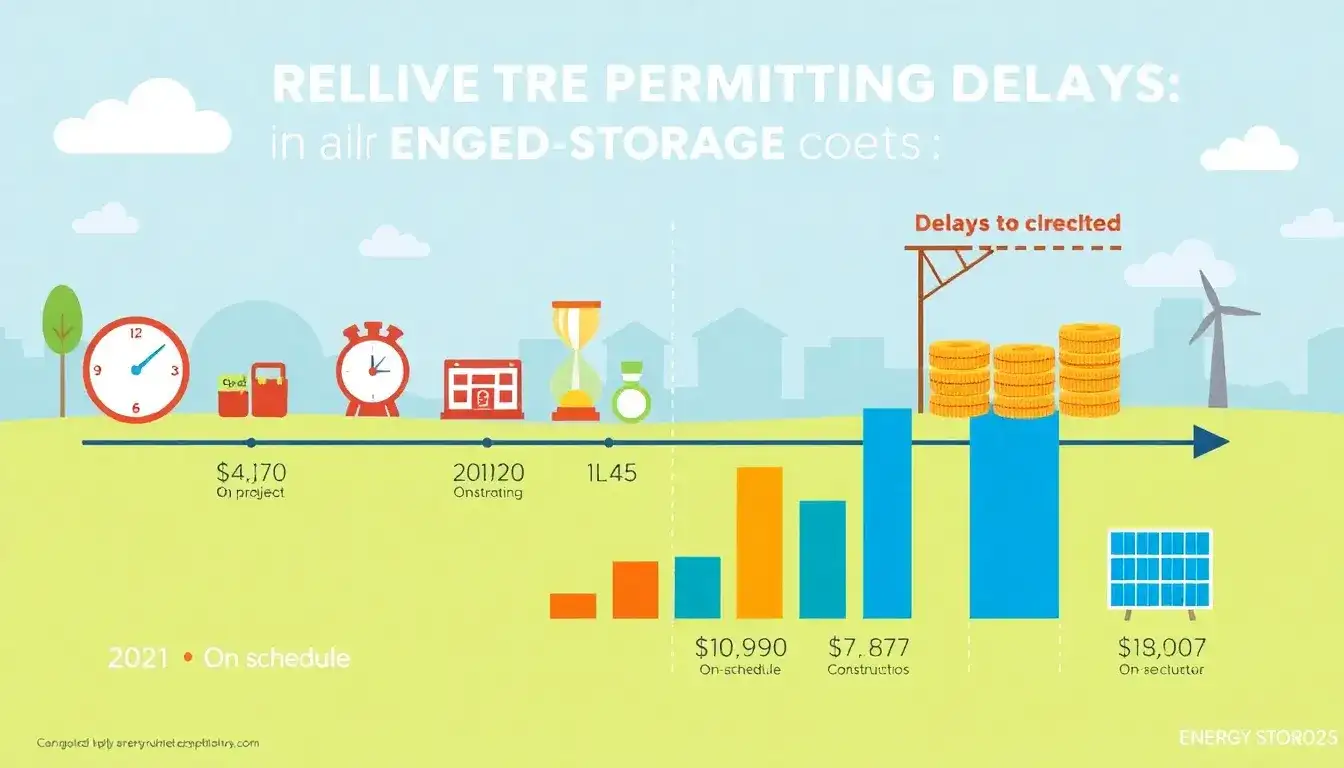How do permitting delays impact the overall cost and timeline of energy storage projects
