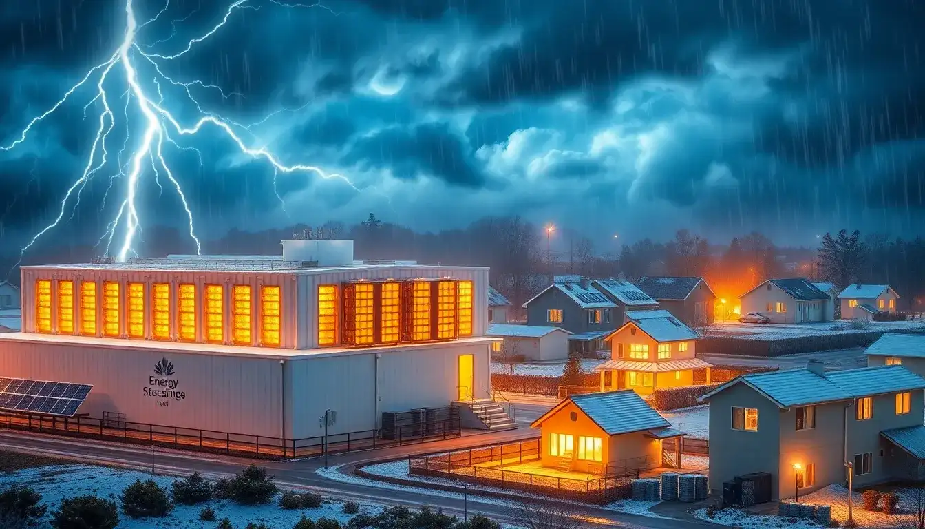 How does energy storage help during weather events that disrupt electricity generation