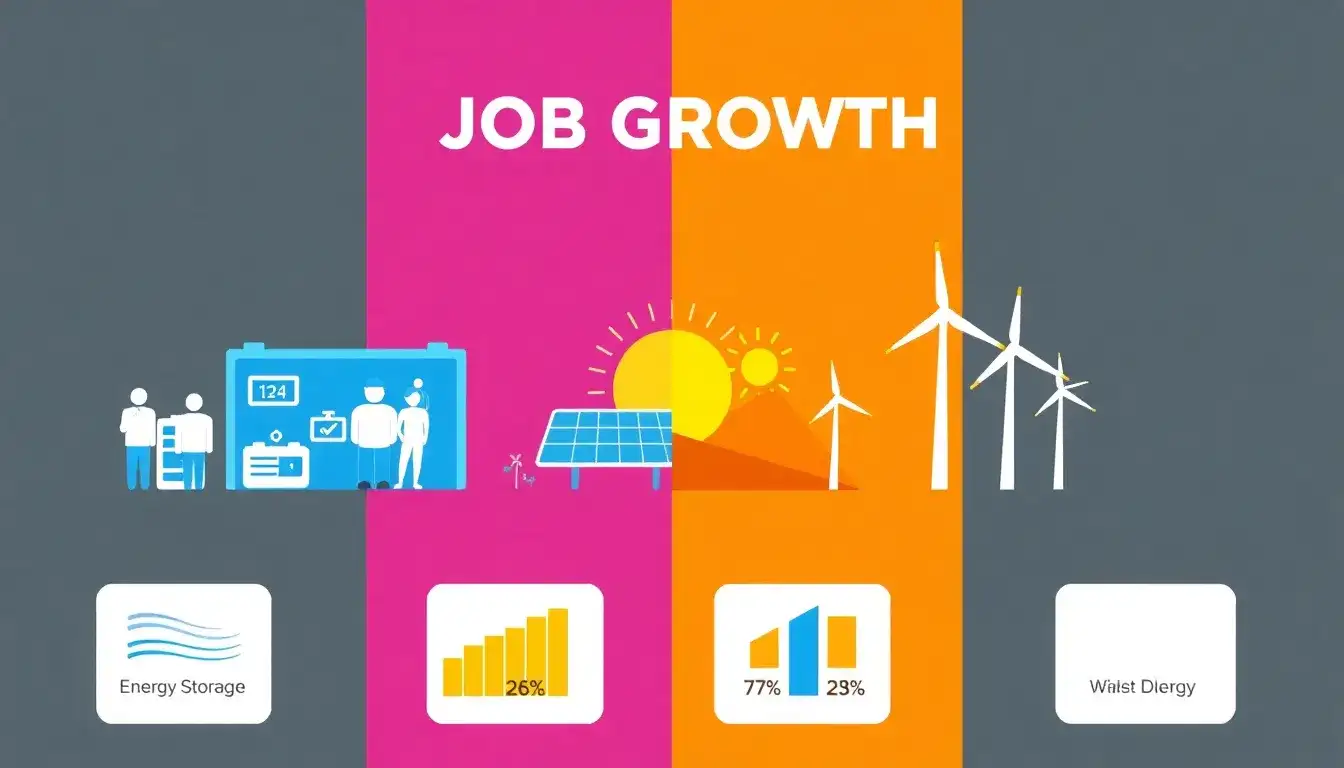 How does the job growth in energy storage compare to solar and wind energy sectors