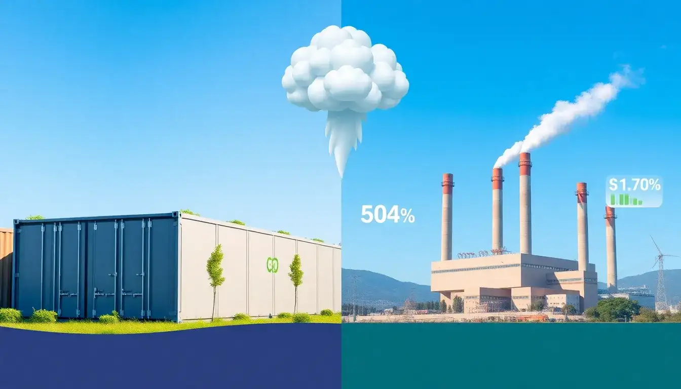 How do the emissions from utility-scale batteries compare to those from natural gas peaking plants