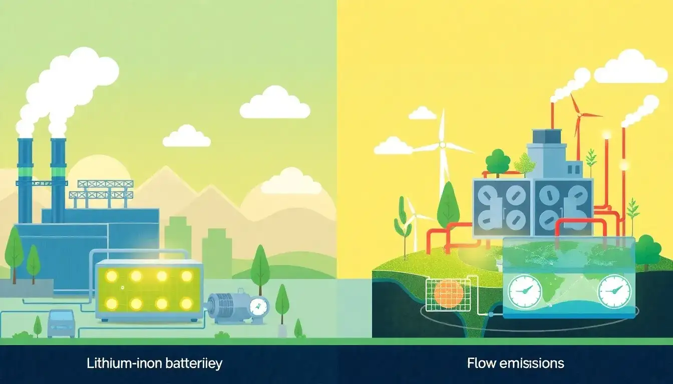 How do different types of utility-scale batteries (e.g., lithium-ion, flow batteries) compare in terms of emissions