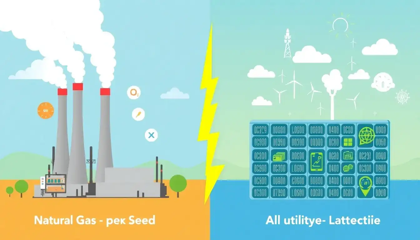 How do the emissions from natural gas peaking plants compare to those from utility-scale batteries