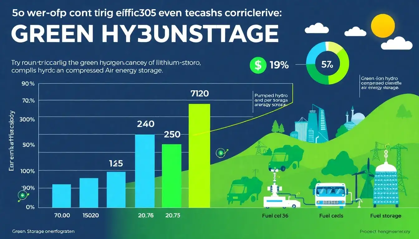 How does the round-trip efficiency of green hydrogen storage compare to other energy storage technologies