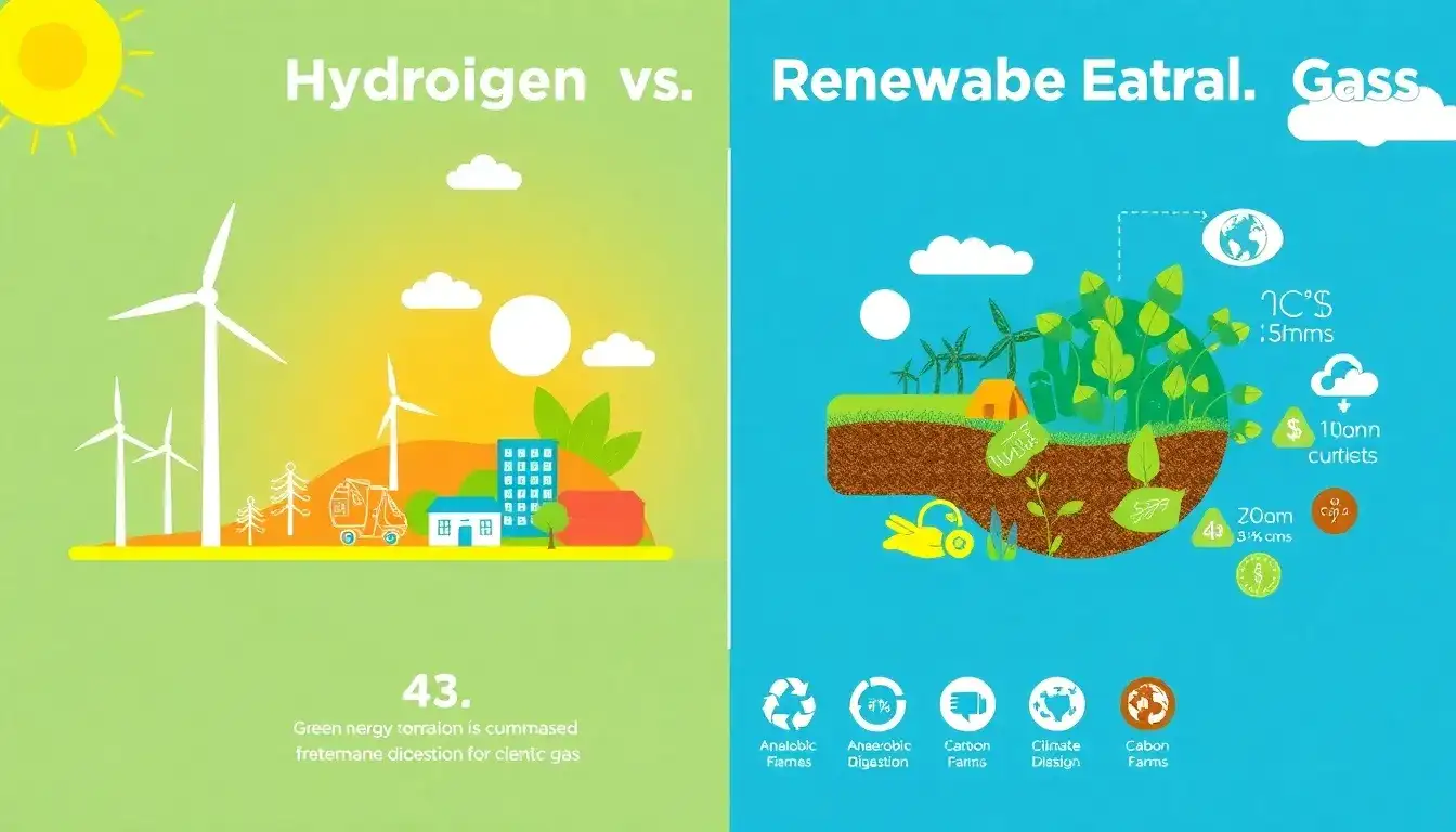 How does green hydrogen compare to renewable natural gas in terms of carbon emissions