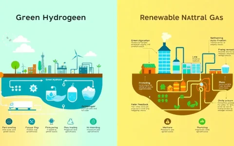 How does the production process of green hydrogen differ from that of renewable natural gas