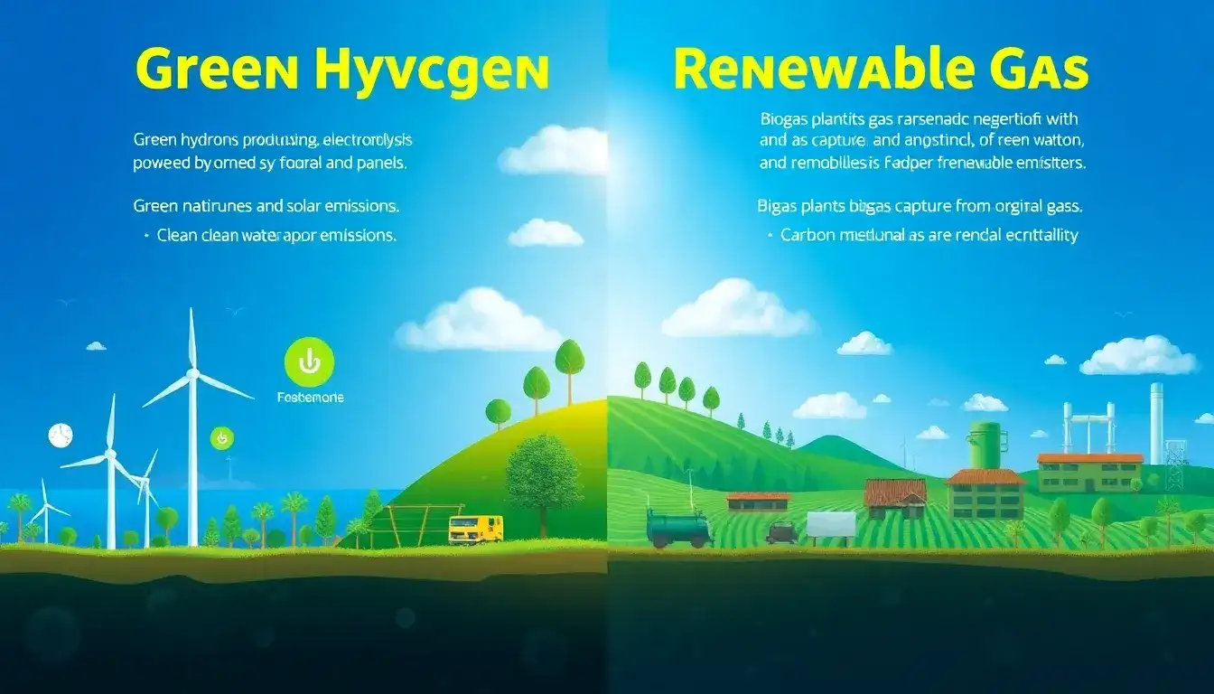 What are the main environmental impacts of green hydrogen compared to renewable natural gas