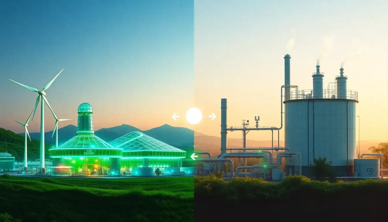 How does the energy efficiency of green hydrogen production compare to renewable natural gas